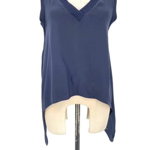 Cinq à Sept Olimpia Tie-Side Sleeveless Silk‎ Tank Top Navy Blue Size Small - Picture 4 of 11